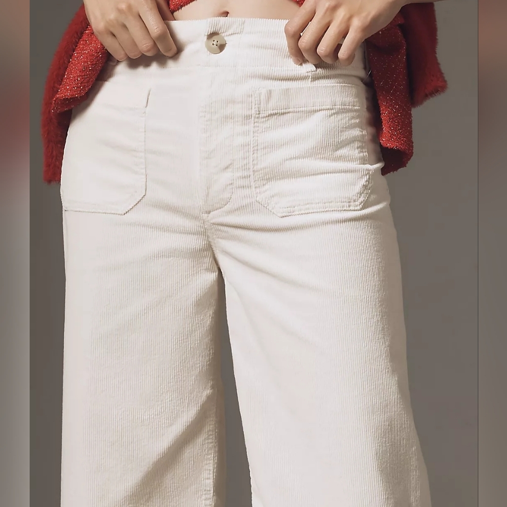Maeve x Anthropologie The Colette Corduroy Wideleg Cropped Pants Neutral Ivory - Picture 5 of 14
